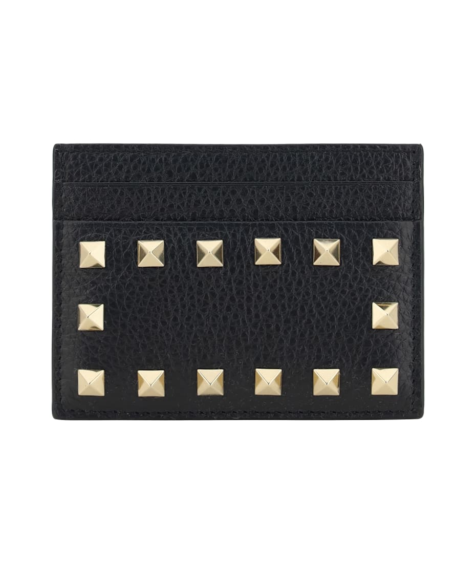 Valentino Garavani Rockstud レザーIDタグ Valentino Garavani Black Leather Rockstud Card Holder