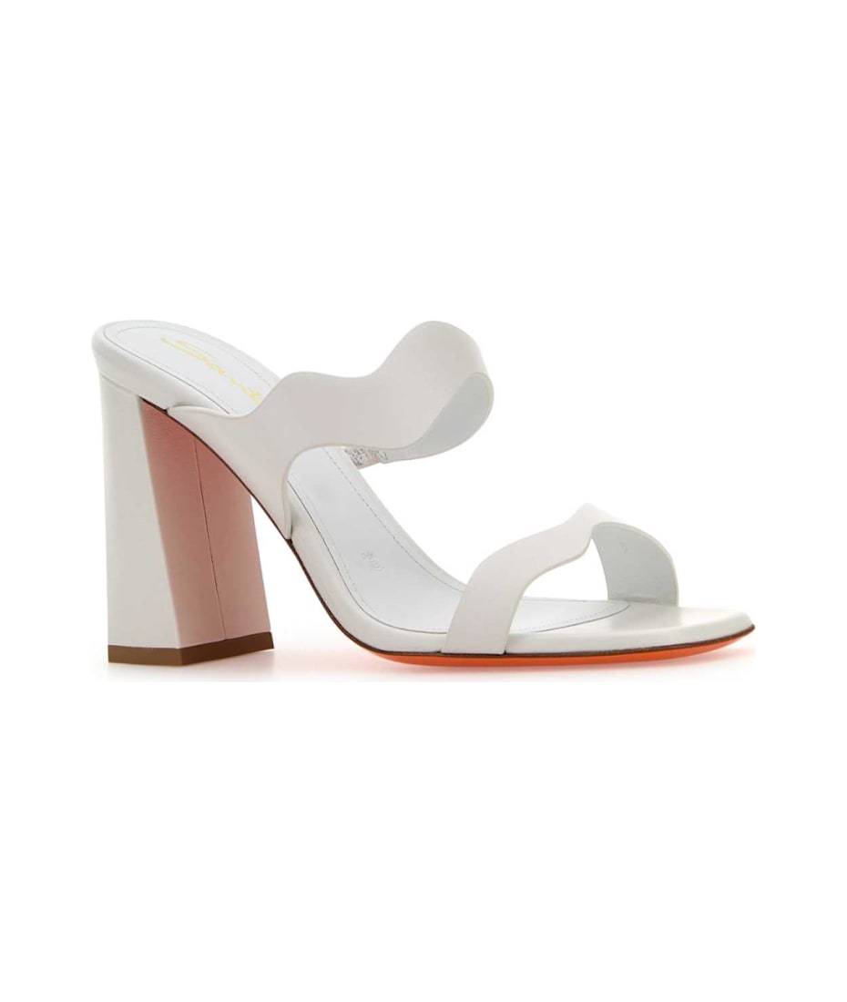 【関税&送料込】Santoni White Leather Adriatica Mules Santoni White Leather Adriatica Mules | italist