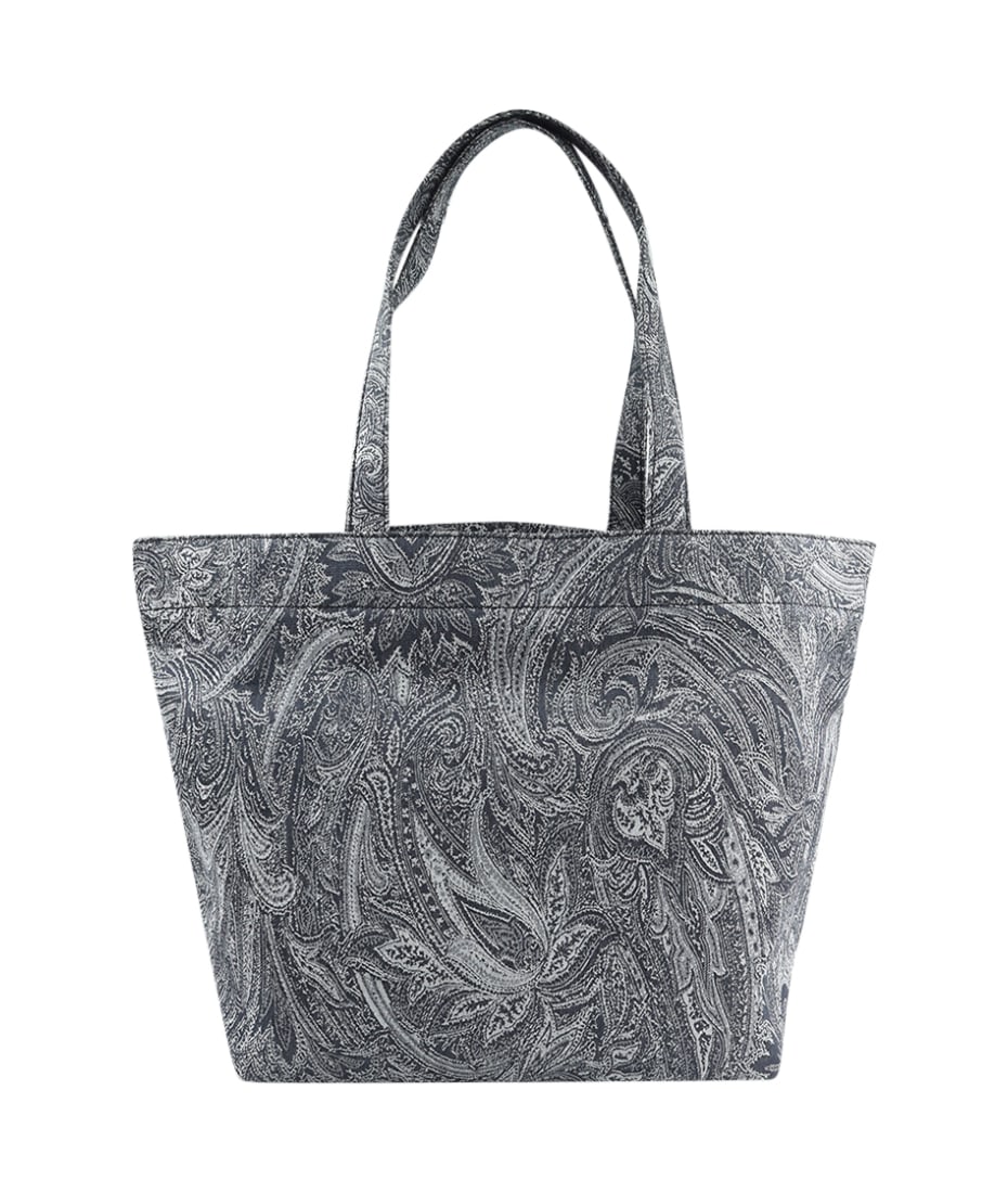 Etro Navy Blue Large Tote Bag With Paisley Jacquard Motif