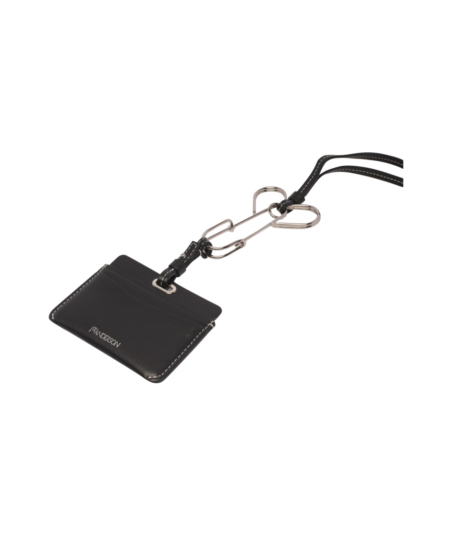 LEATHER CARDHOLDER WITH PENIS PIN STRAP in black