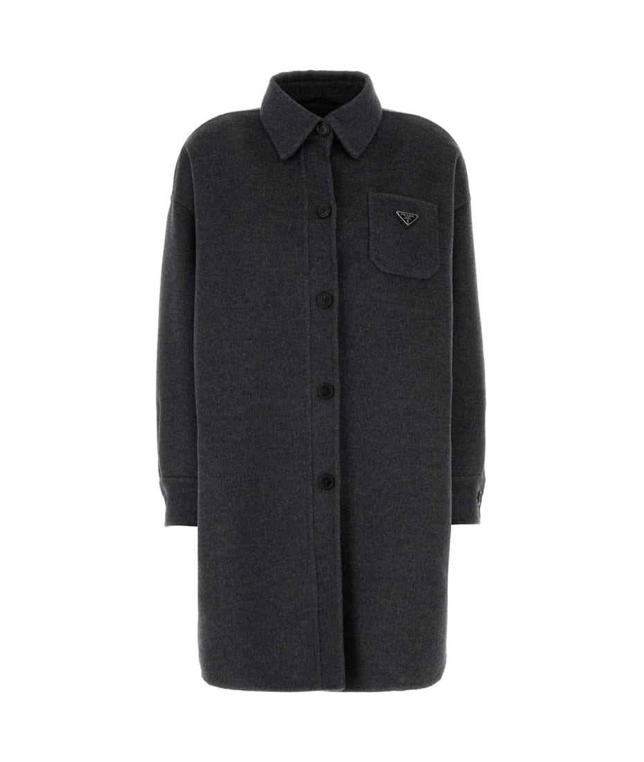 ジャケット PRADA Women Outer P557PY 17N1 F0480 ARDESIA GREY Prada Lana Wool-Cashmere Belted Jacket - F0480 Ardesia