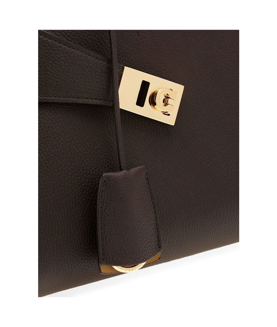 Ferragamo Dark Brown Calf Leather Hug Bicolor Handbag (s