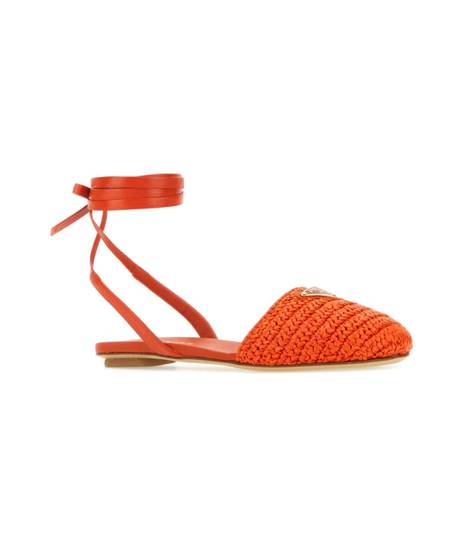 Prada Orange Raffia Sandals - ARANCIO