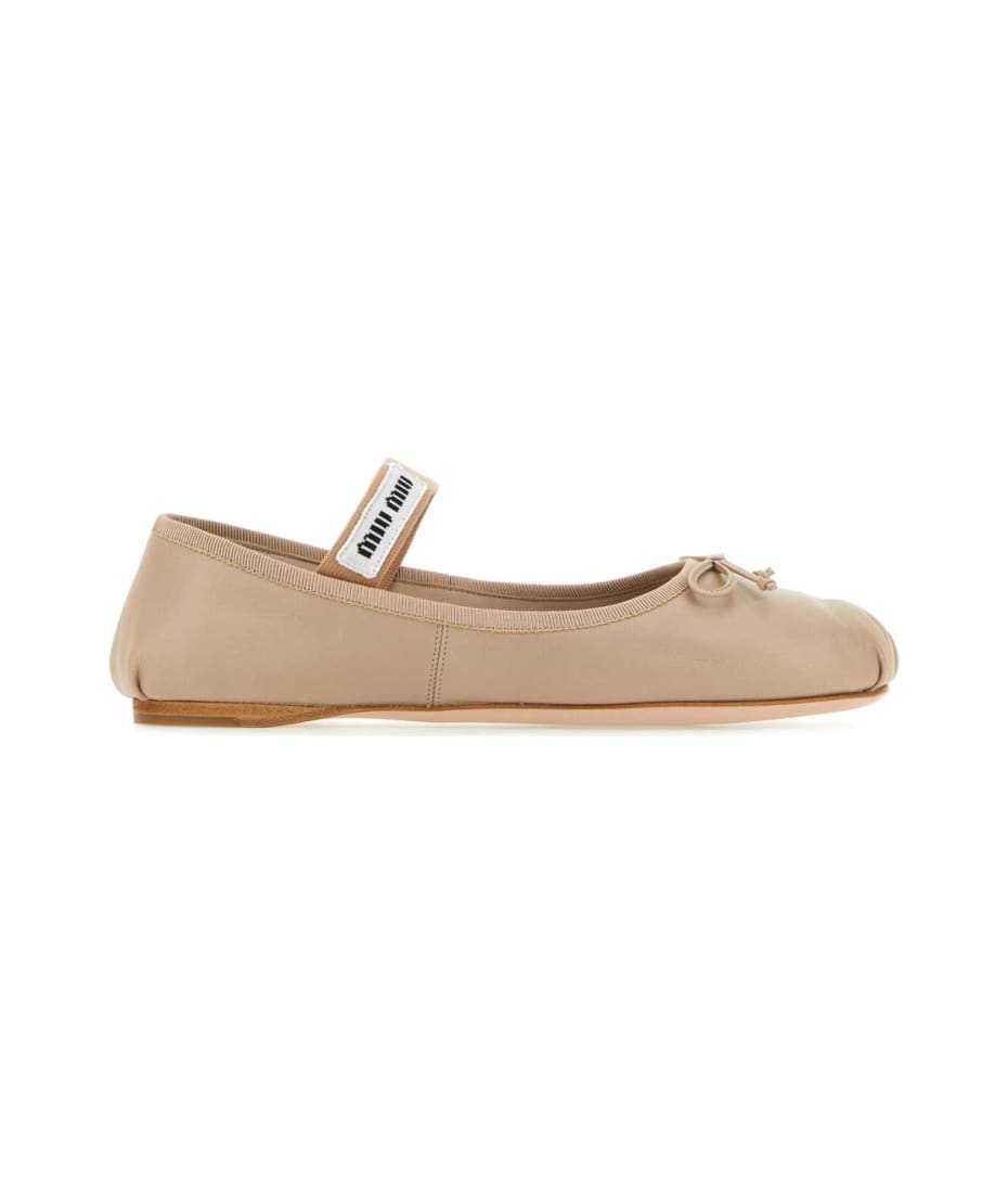 フラットシューズ MIU MIU Powder Pink Leather Ballerinas Miu Miu Powder Pink Leather Ballerinas | italist