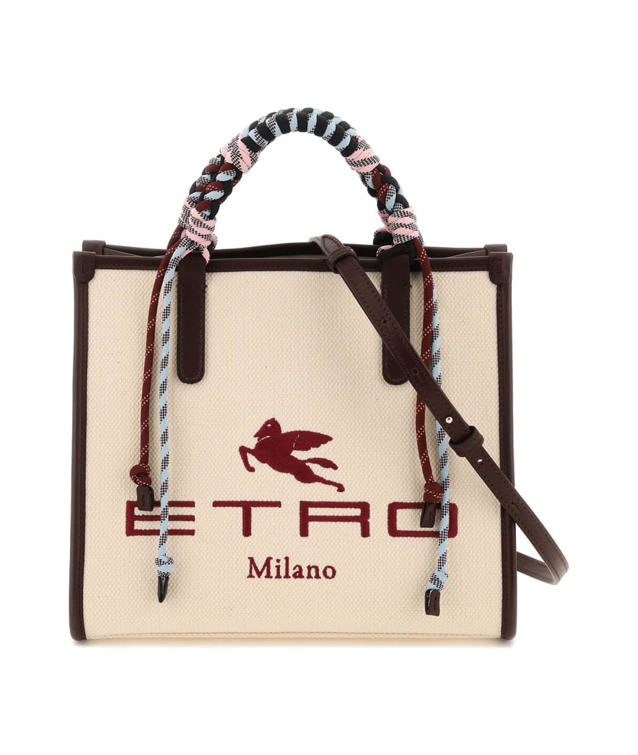 Love Trotter Medium Embroidered Tote Bag in Beige - Etro