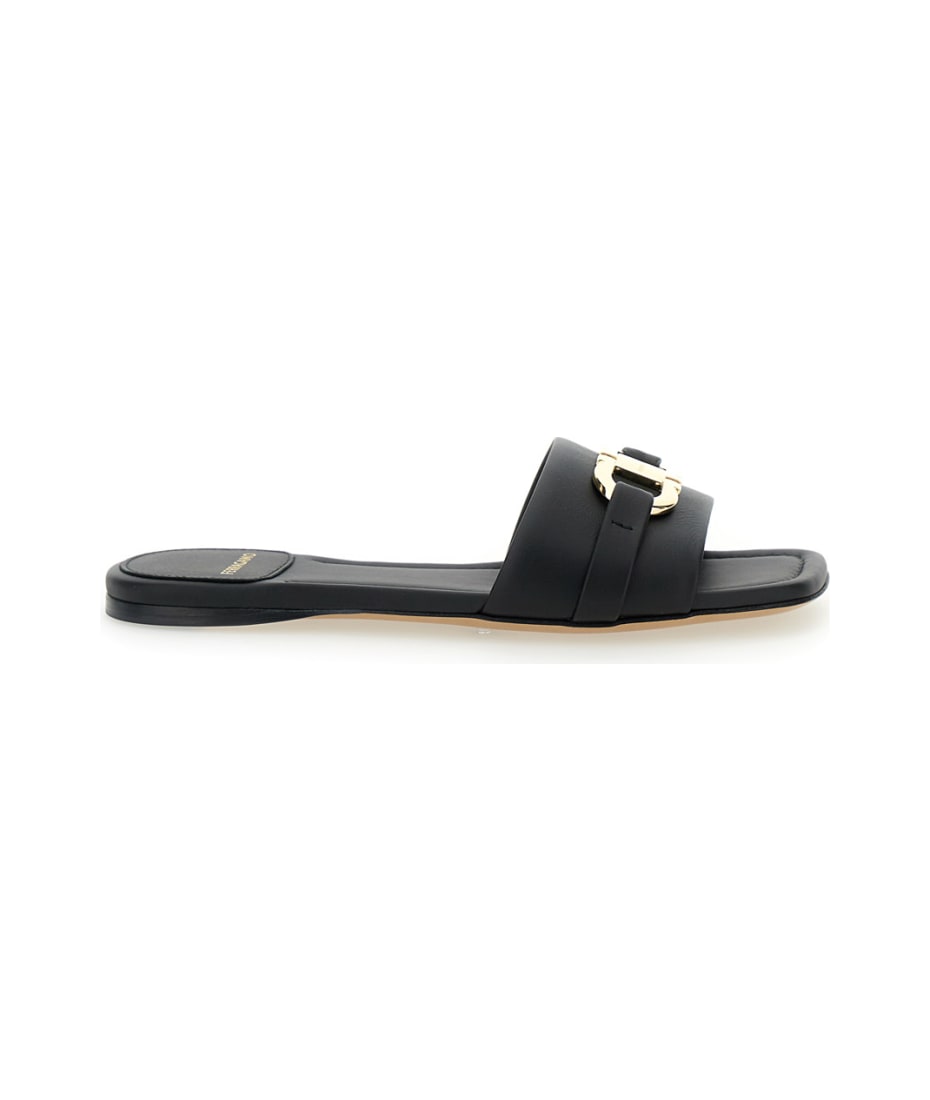 【24SS NEW】FERRAGAMO_women / LEA ミュール / Black Ferragamo 'leah' Black Sandals With Gancini Plate On Front