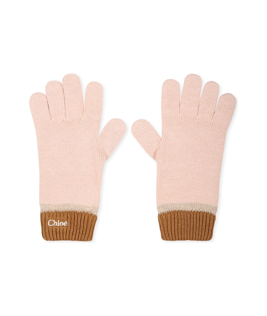 Chloé Pink Gloves For Girl With Logo | italist