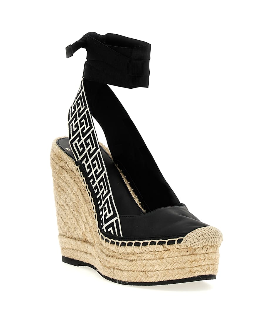 サンダル・ミュール BALMAIN SS25 'Alex' espadrilles (EN1UJ965LVWB GFE) Alex monogram jacquard and leather espadrilles black black