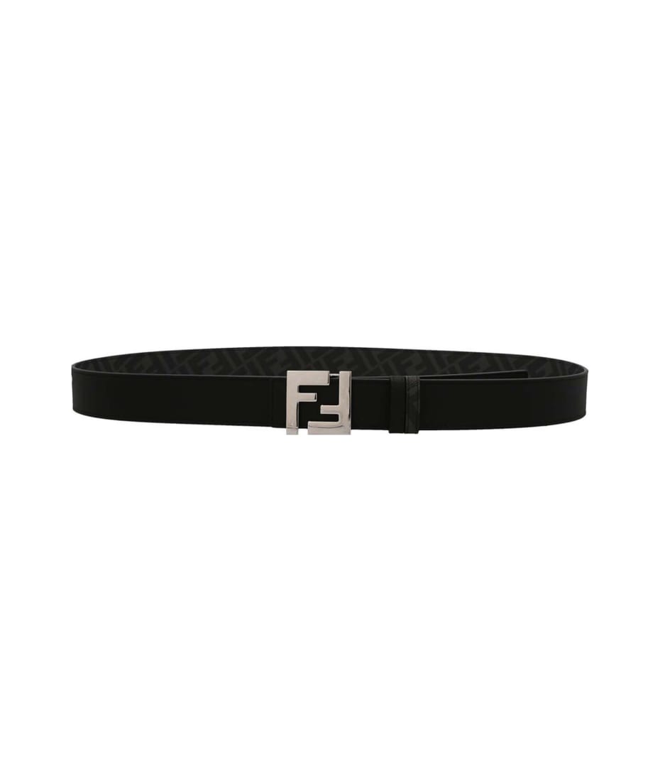 【関送無料】 Fendi フェンディ Leather Ff Reversible Belt Fendi - Leather and FF fabric reversible belt black - The Corner