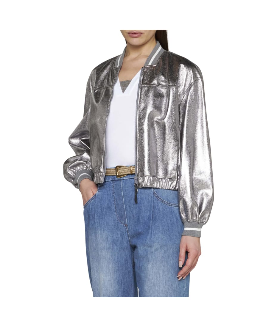 Brunello Cucinelli Laminated Leather Bomber Jacket | italist