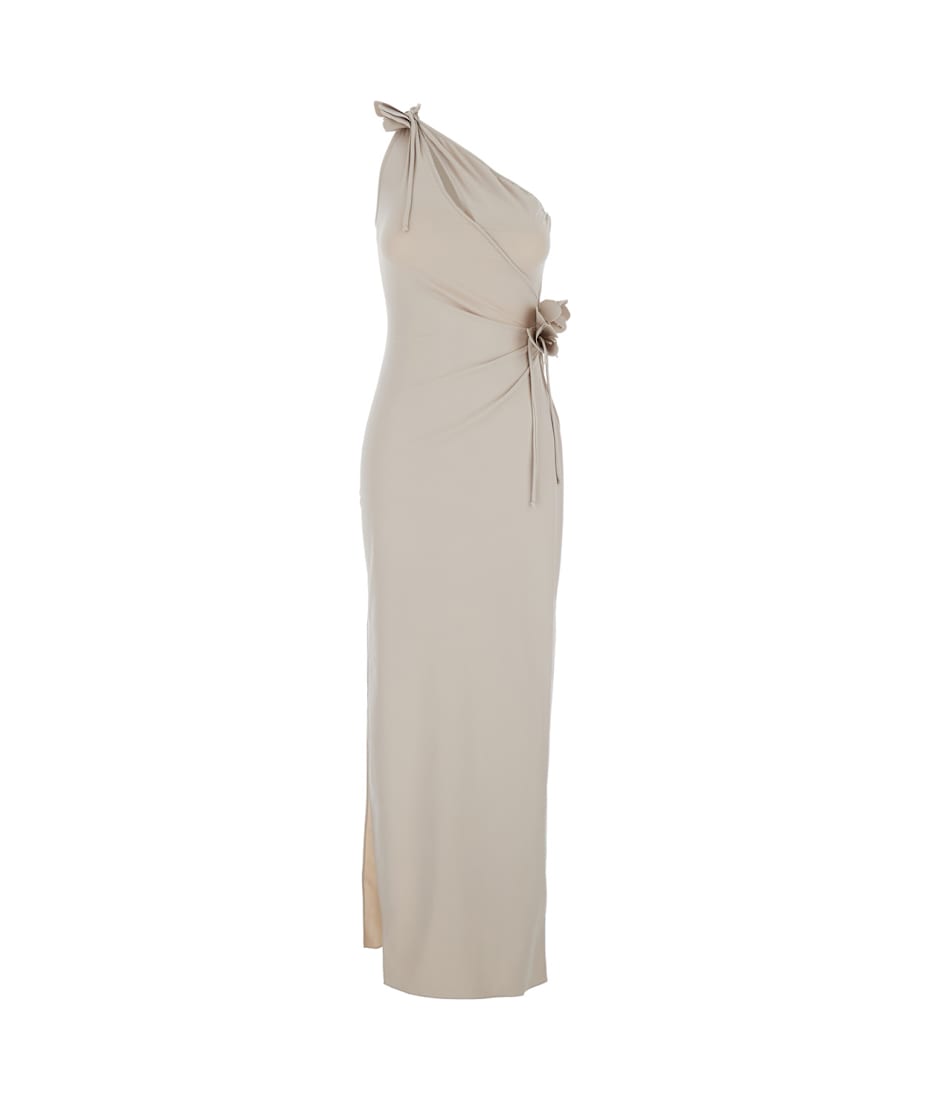 Coperni Beige Asymmetric One-shoulder Dress With Flower Detail And Single  Side Slit In Tech Fabric Woman | italist, ALWAYS LIKE A SALE