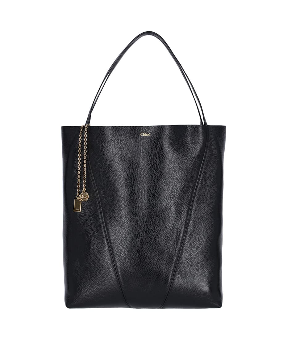 【CHLOE】LARGE SPIN TOTE BAG Chloé Large Chloé Spin Tote Bag In Grained Leather in Black