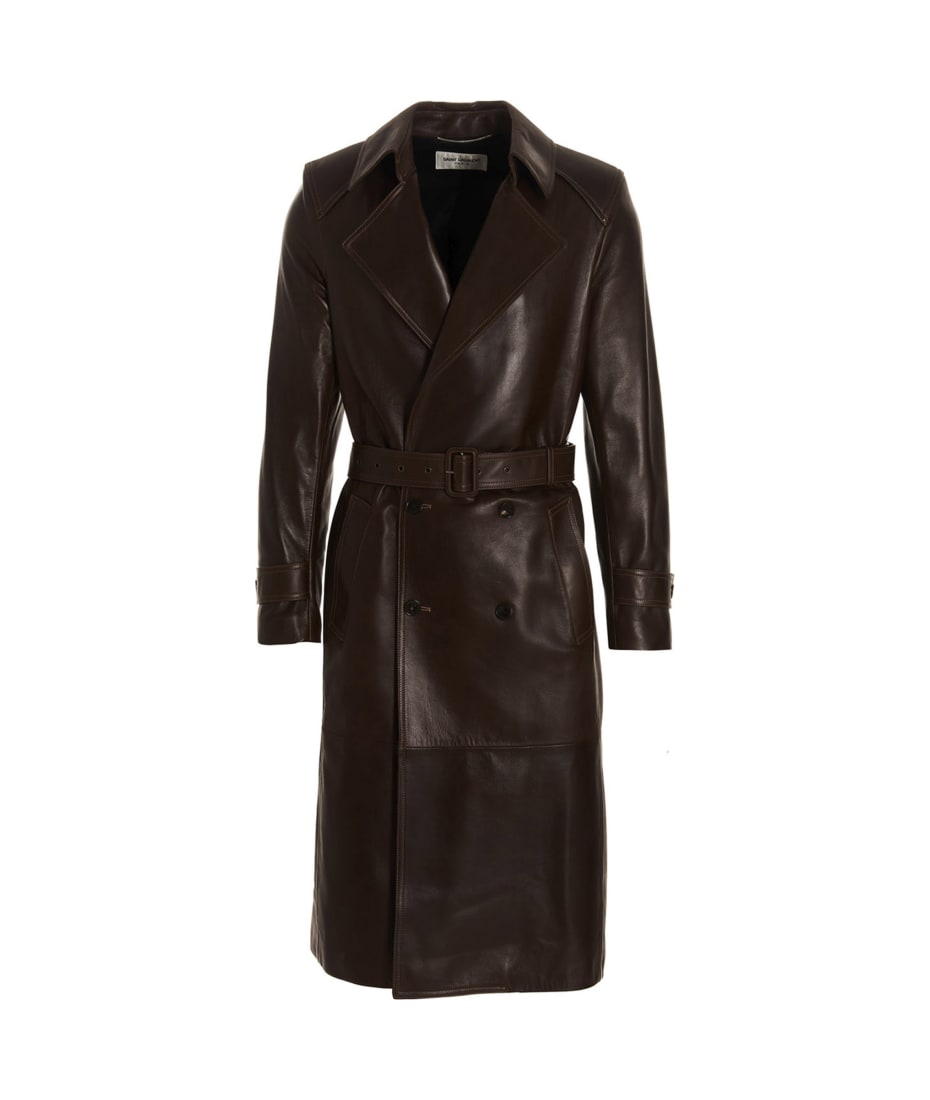 Saint Laurent Double-breasted Leather Trench Coat | italist