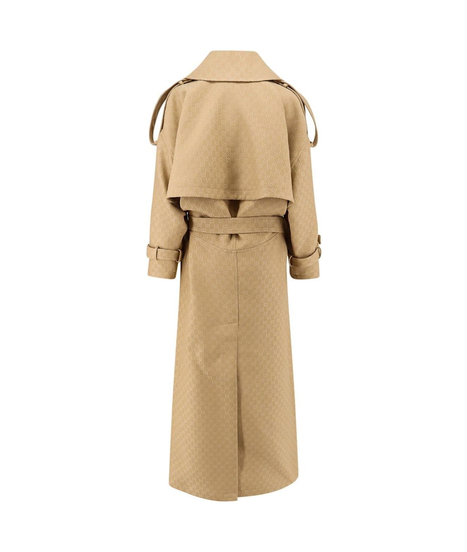 【送料&関税込】Gucci Gg CrApe Double-breasted Coat GG crêpe silk wool double-breasted coat in beige | GUCCI® US