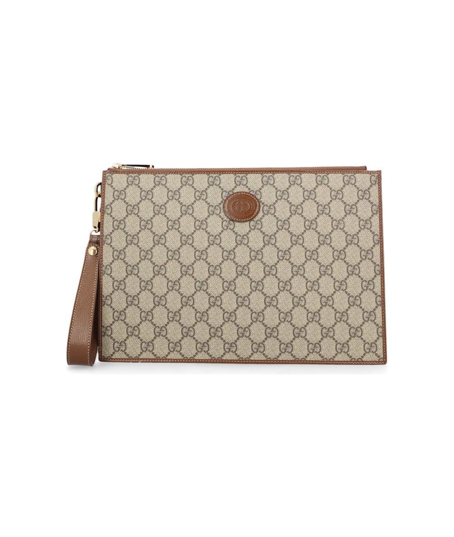 Gucci Logo Jacquard Zipped Clutch Bag in White for Men