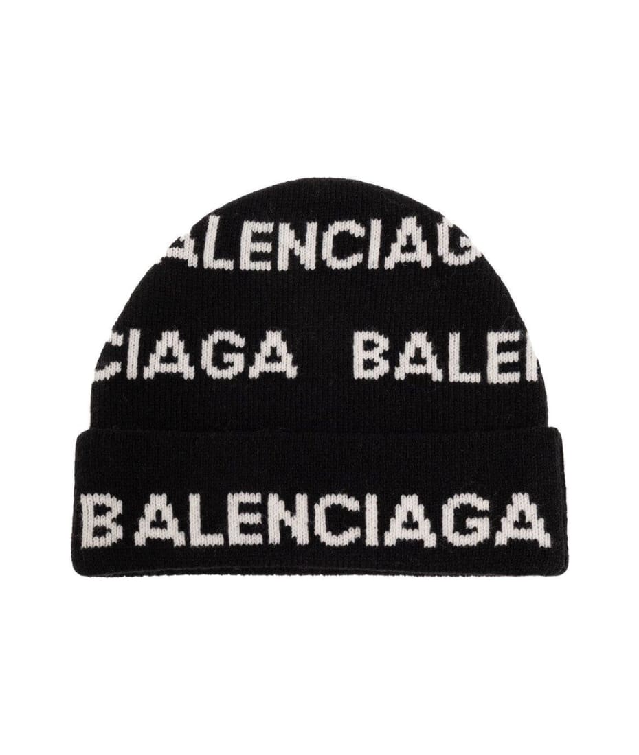 Balenciaga Logo Intarsia Beanie - BLACK
