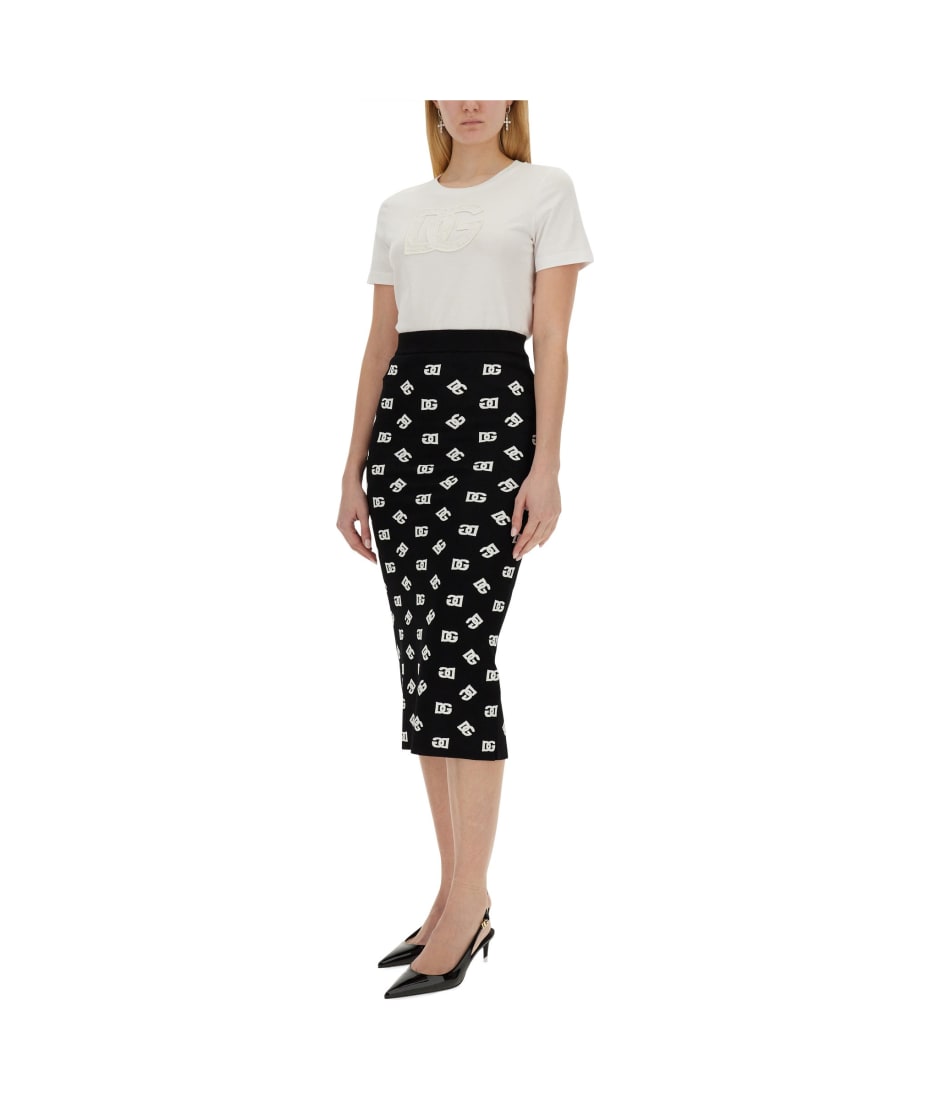 Dolce & Gabbana Viscose Logo Jacquard Pencil Skirt | italist