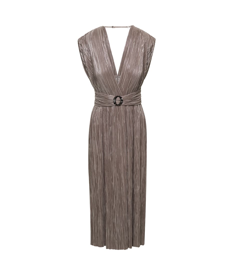 Sabina Musayev 'liliana' Midi Beige Pleated Belted Dress In Metallic Fabric  Woman | italist, ALWAYS LIKE A SALE