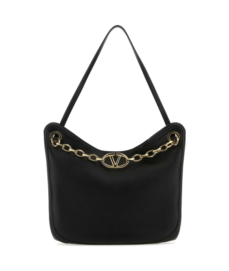 トートバッグ VALENTINO GARAVANI Black Leather Vlogo Moon Shopping Bag Valentino Garavani Black Leather Vlogo Moon Shopping Bag