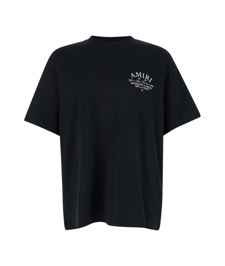 Tシャツ・カットソー AMIRI Men Long Tops AMSTBW1018 BLACK Black Crewneck T-shirt With Amiri Arts District Logo Print