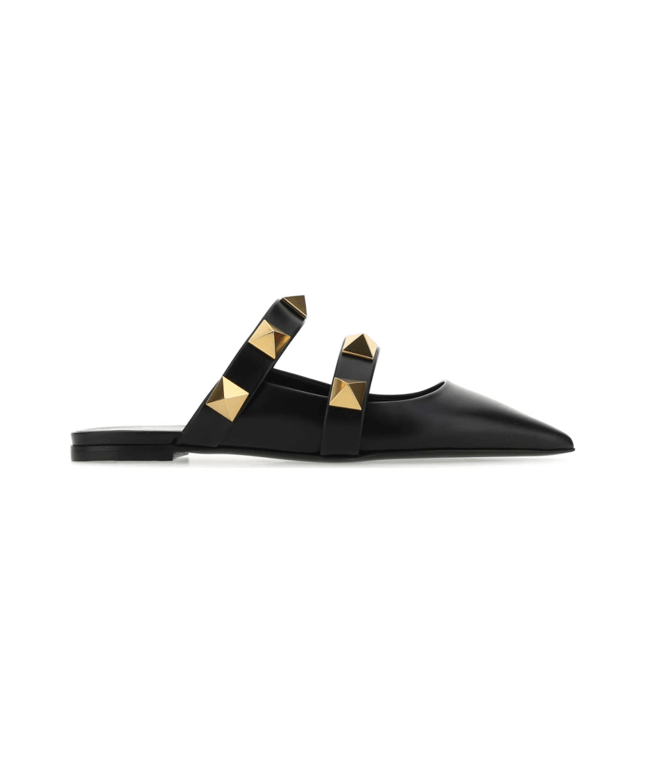 サンダル・ミュール VALENTINO Black leather Roman Stud slippers Valentino Garavani Black Leather Roman Stud Slippers