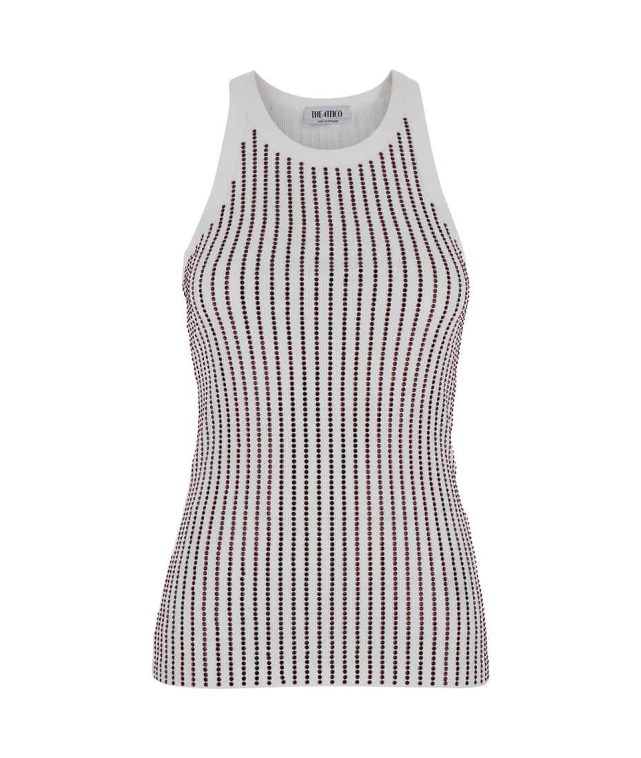 Tシャツ・カットソー THE ATTICO Tank Top The Attico White Tank Top With Multicolor Rhinestone In