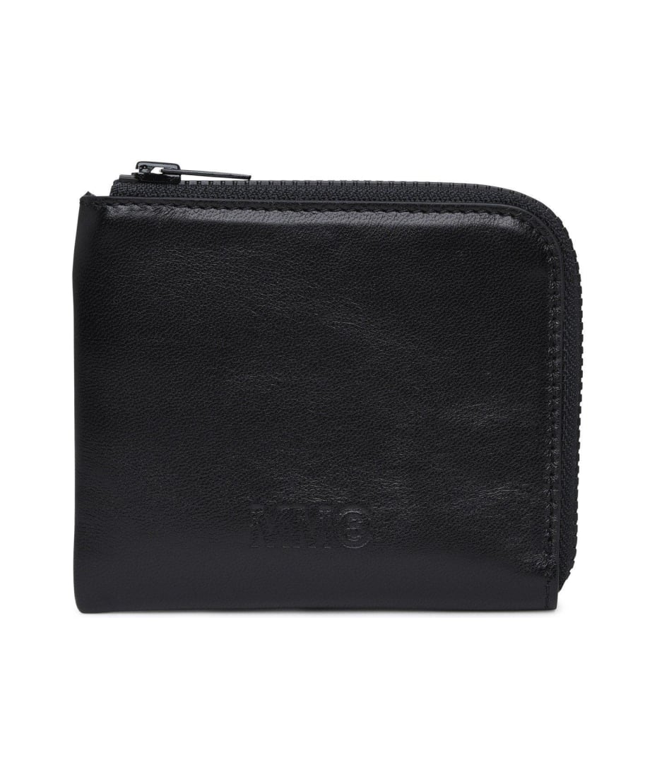 折りたたみ財布 MM6 Maison Margiela Logo Zip Around Half Wallet Green Glow S MM6 Maison Margiela Japanese 6 zip-around Wallet | Black