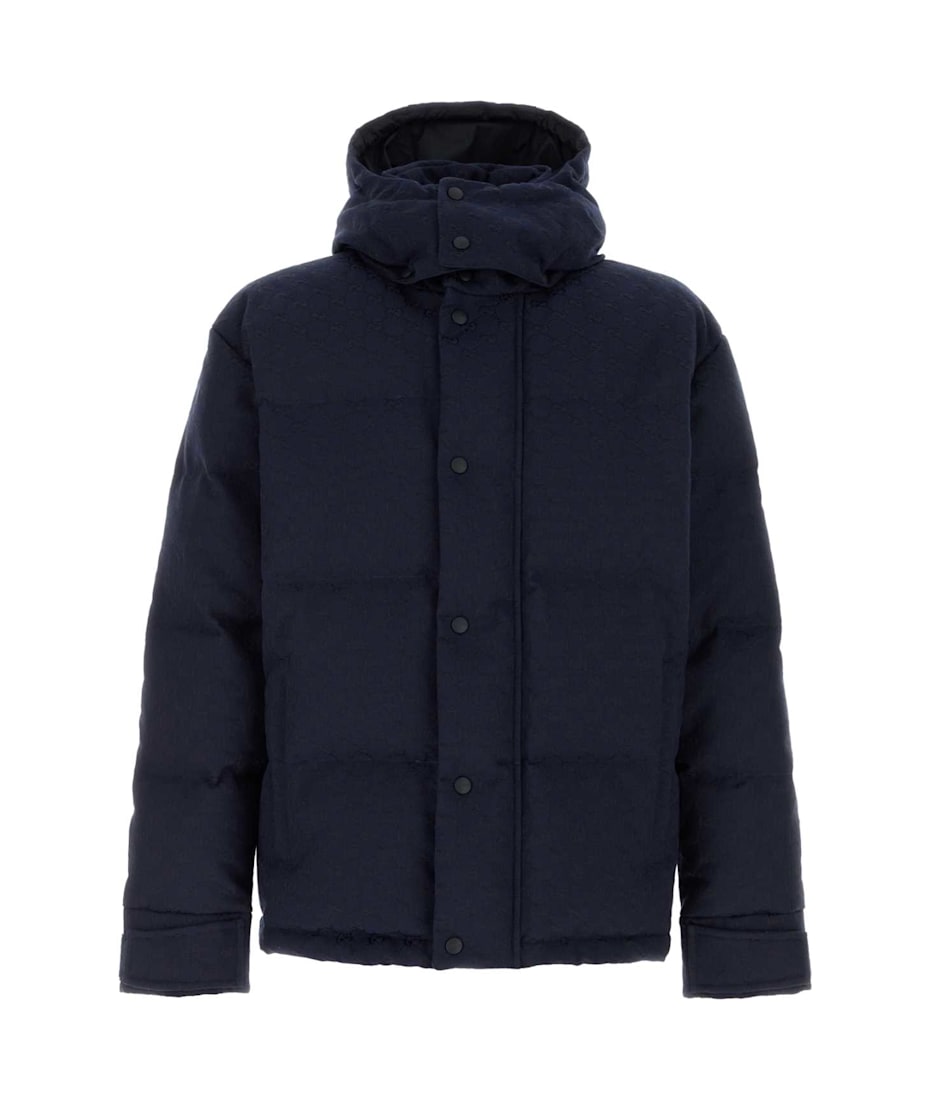 Navy Blue Gg Fabric Down Jacket