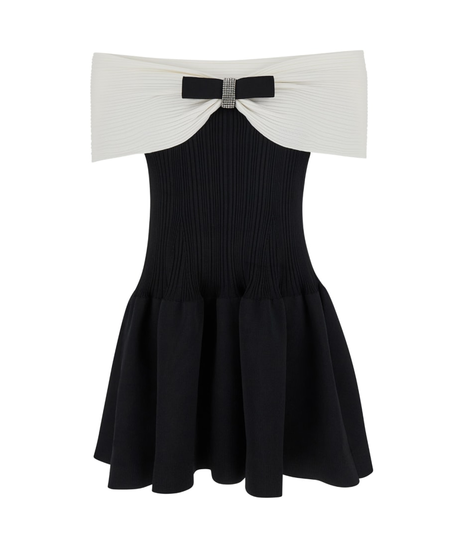 self-portrait Black Knit Bow Mini Dress | italist