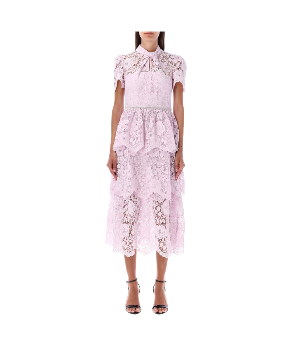 strapless open back dress Pink Lace Embellished Midi Dress – self-portrait-EU main image 0