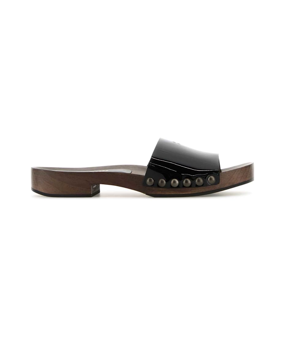 サンダル・ミュール MiuMiu SS25 Black leather clogs (5Z425EFA030069 F0002) Miu Miu Black Leather Clogs | italist