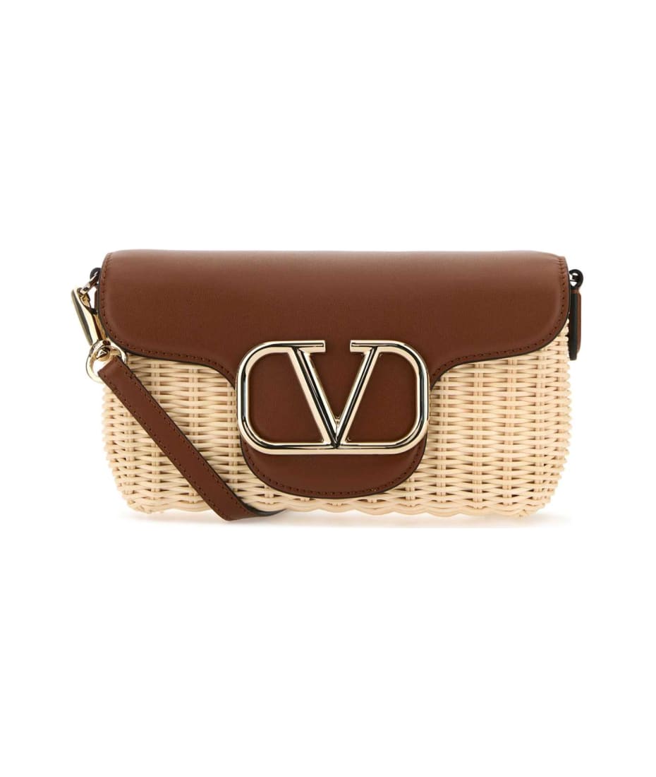 Valentino Garavani Two-tone Leather And Raffia Crossbody Bag