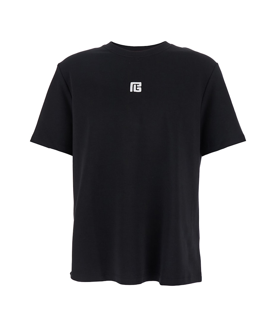 Tシャツ・カットソー BALMAIN BLACK COTTON CREWNECK T-SHIRT WITH LOGO Balmain Black Crewneck T-shirt With Logo Print In Cotton Man