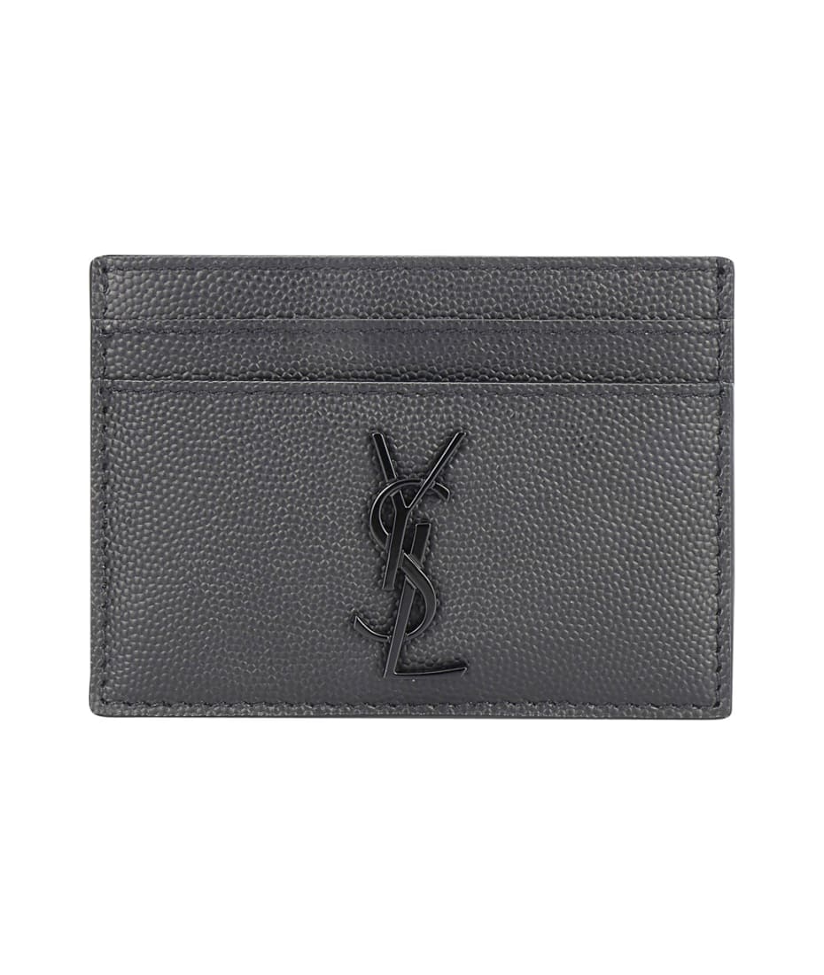 ★Saint Laurent★ Signature Logo Open Card Holder Black 7528 Saint Laurent Logo Leather Card Holder - Black - One Size