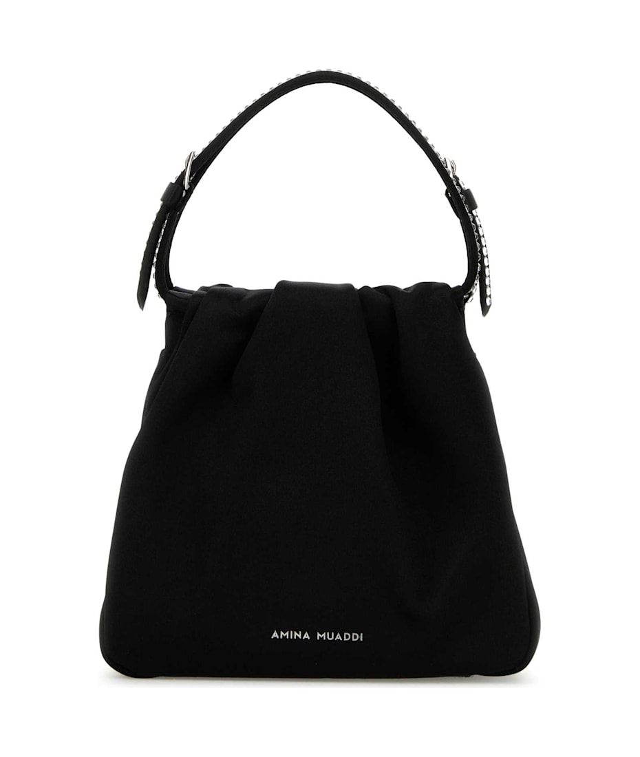 トートバッグ AMINA MUADDI Black satin Vittoria Crystal handbag Vittoria Crystal Bag Black Satin And White Crystals