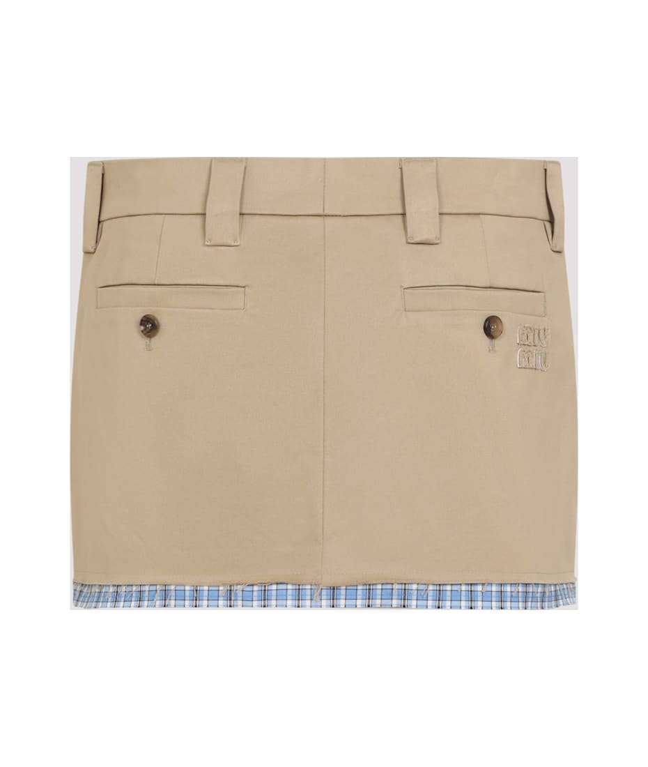 ミニスカート MiuMiu SS25 Beige cotton mini skirt (MG2383SOOO1UPX F0065) Cotton skirt with check insert on the bottom MIU MIU