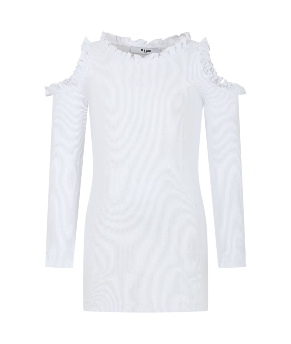 Msgm white ruffle dress best sale