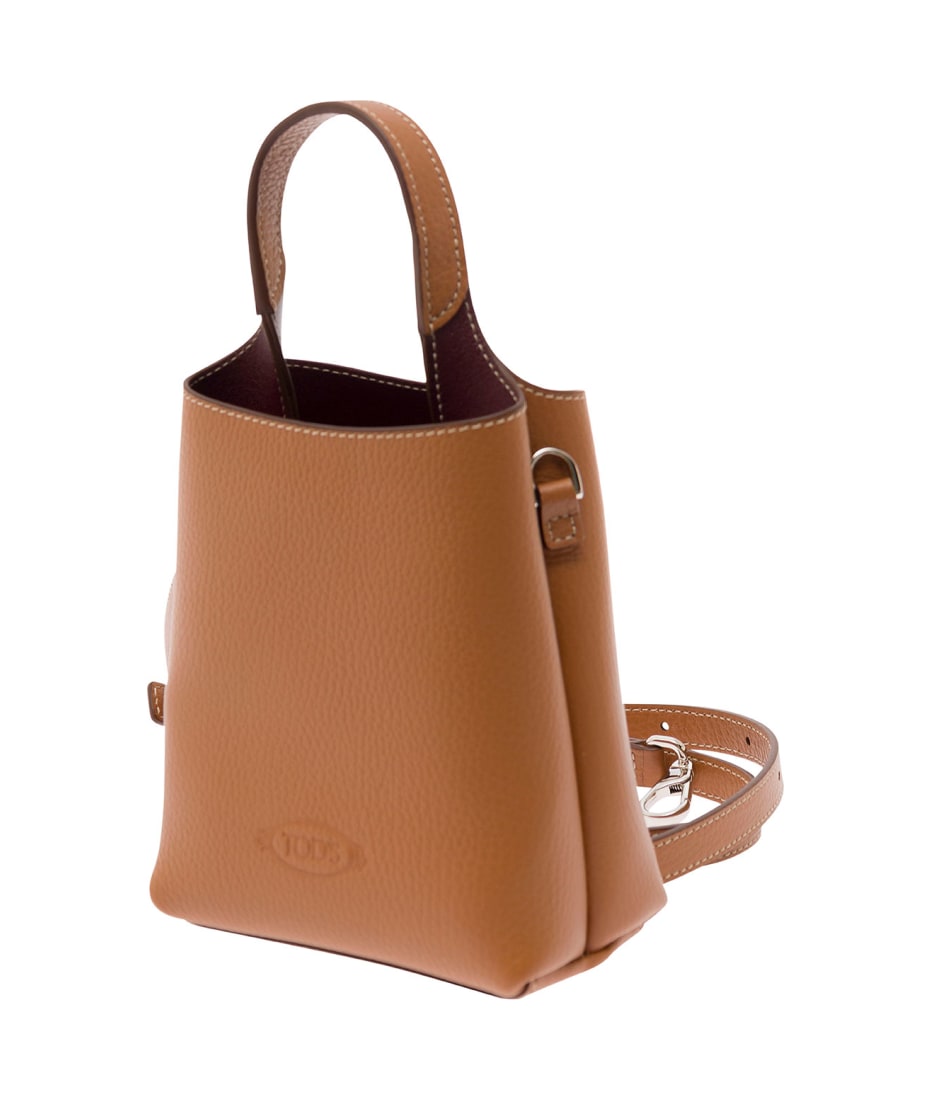【関税＆送料込み】Tod'S 'Timeless T' Brown Tote Bag With T Woman BROWN T Timeless Shopping Bag in Leather Small