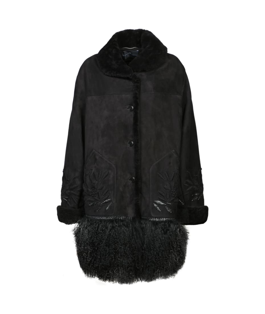 コート ERMANNO SCERVINO Ermanno Scervino Shearling Coat Ermanno Scervino Black Shearling Jacket | italist