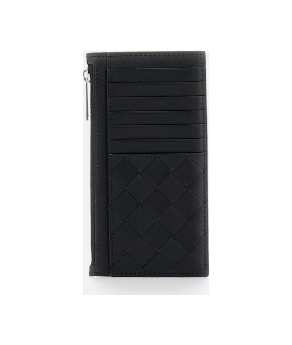 長財布 BOTTEGA VENETA Intrecciato card holder Bottega Veneta Black leather card case with intrecciato