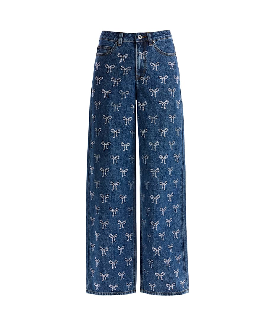 【送料&関税込】self-portrait Decorated Straight Leg Jeans Self-Portrait Rhinestone Bow High-Rise Straight-Leg Jeans