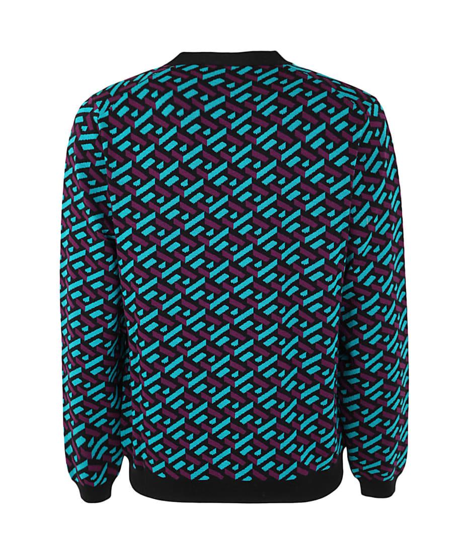 Versace, Sweaters, Mens Versace Greca Monogram Cardigan Sweater Tealplum