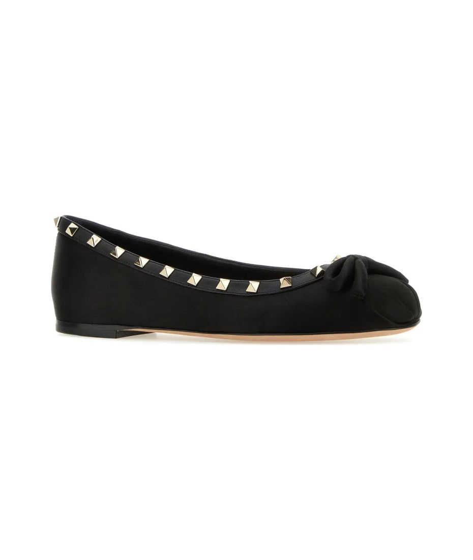 ■VALENTINO■ Rockstud Satin Flat Shoes Black 4W2S0HQ5SWH0NO Valentino Black Rockstud Flats 35.5 | Jadore Couture