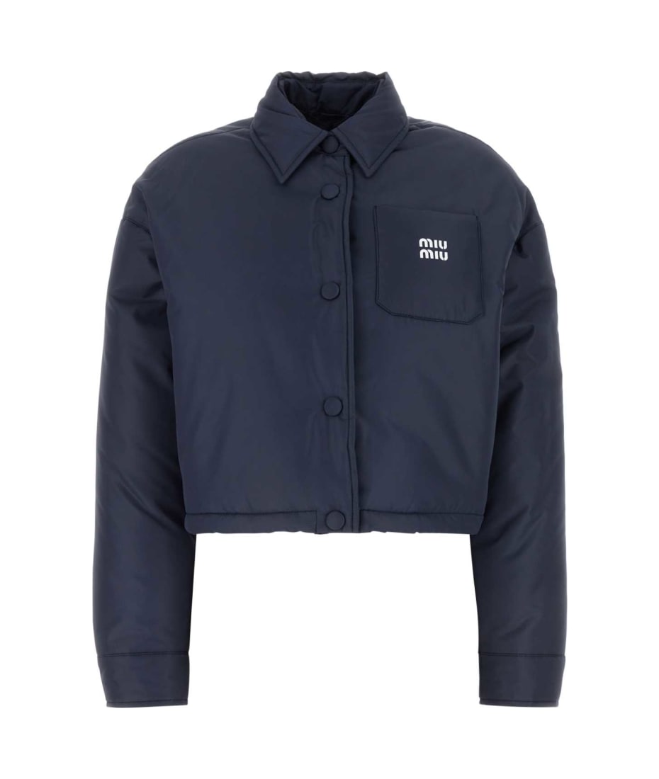 sabon　miu miu ネイビー ジャケット MIU MIU(ミュウミュウ) LEATHER NYLON BLOUSON レザージャケット