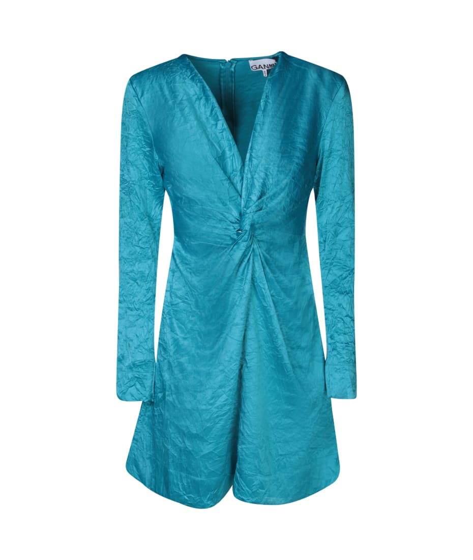 Ganni Blue Crinkle Long Sleeve Mini Dress | italist, ALWAYS LIKE A SALE