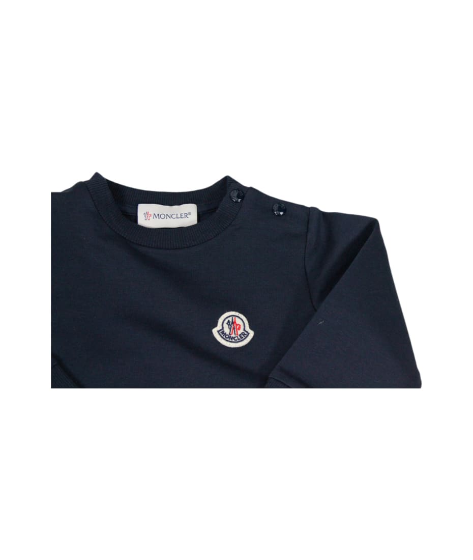 Moncler Cotton Jersey Tracksuit Consisting Of Trousers With Elastic Waist And Crewneck Sweatshirt - Blu