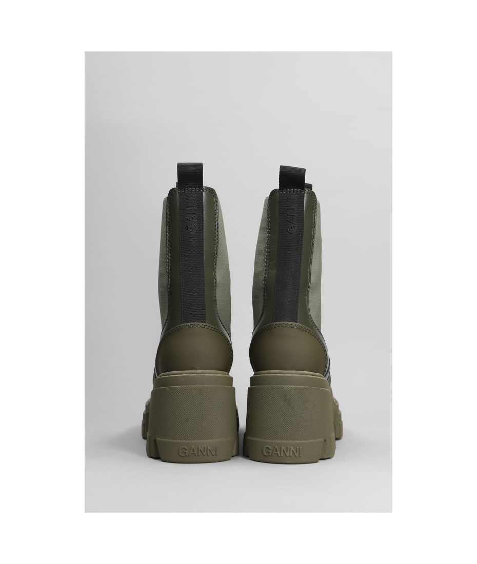 Ganni Canvas Colorblock Pattern Combat Boots w/ Tags - Green Boots