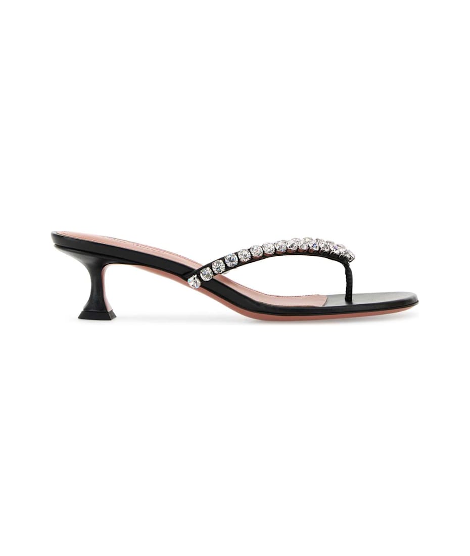 サンダル・ミュール AMINA MUADDI Black Leather Gigi Thong Mules Amina Muaddi Black Leather Gigi Thong Mules | italist
