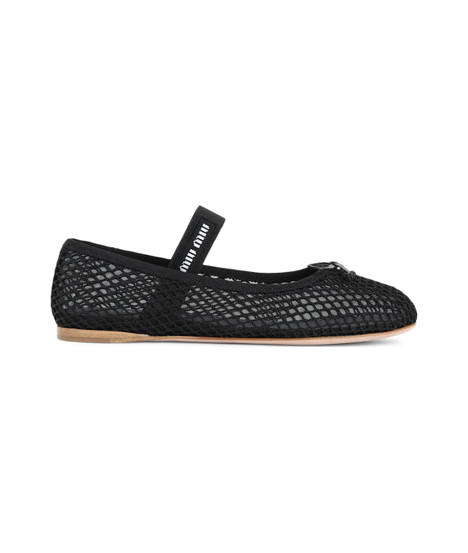 フラットシューズ MiuMiu SS25 Black mesh ballerinas Miu Miu Black Mesh Ballerinas | italist