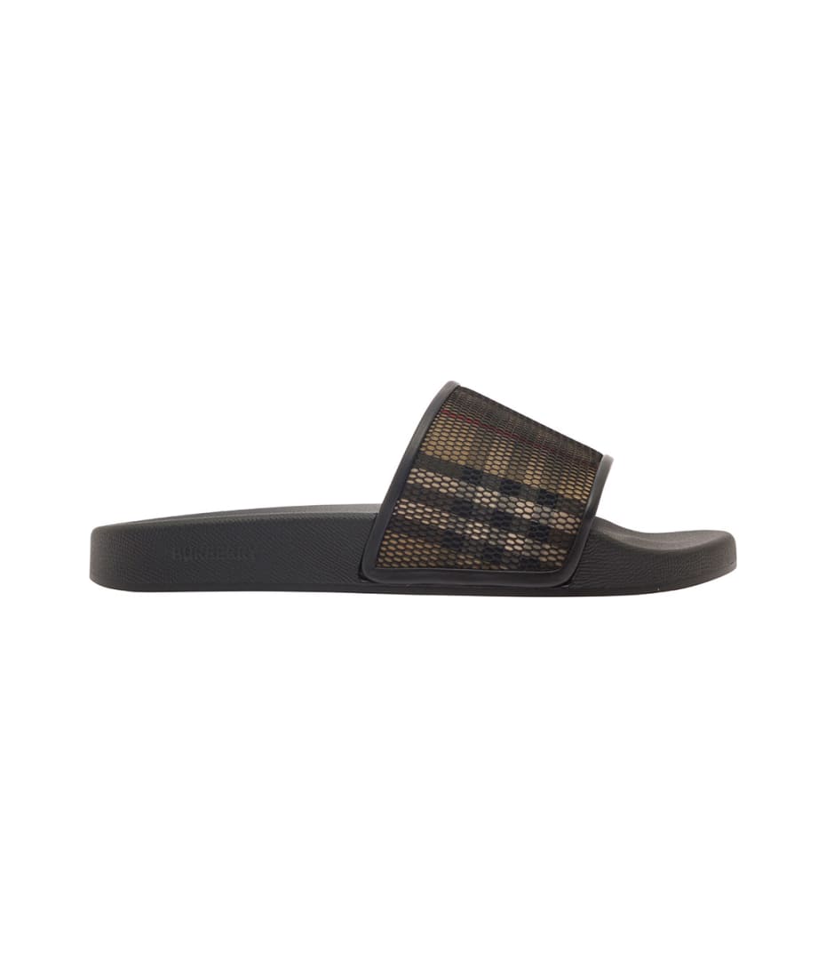 Burberry Brown Slides With Vintage Check Motif In Cotton Blend | italist,  ALWAYS LIKE A SALE